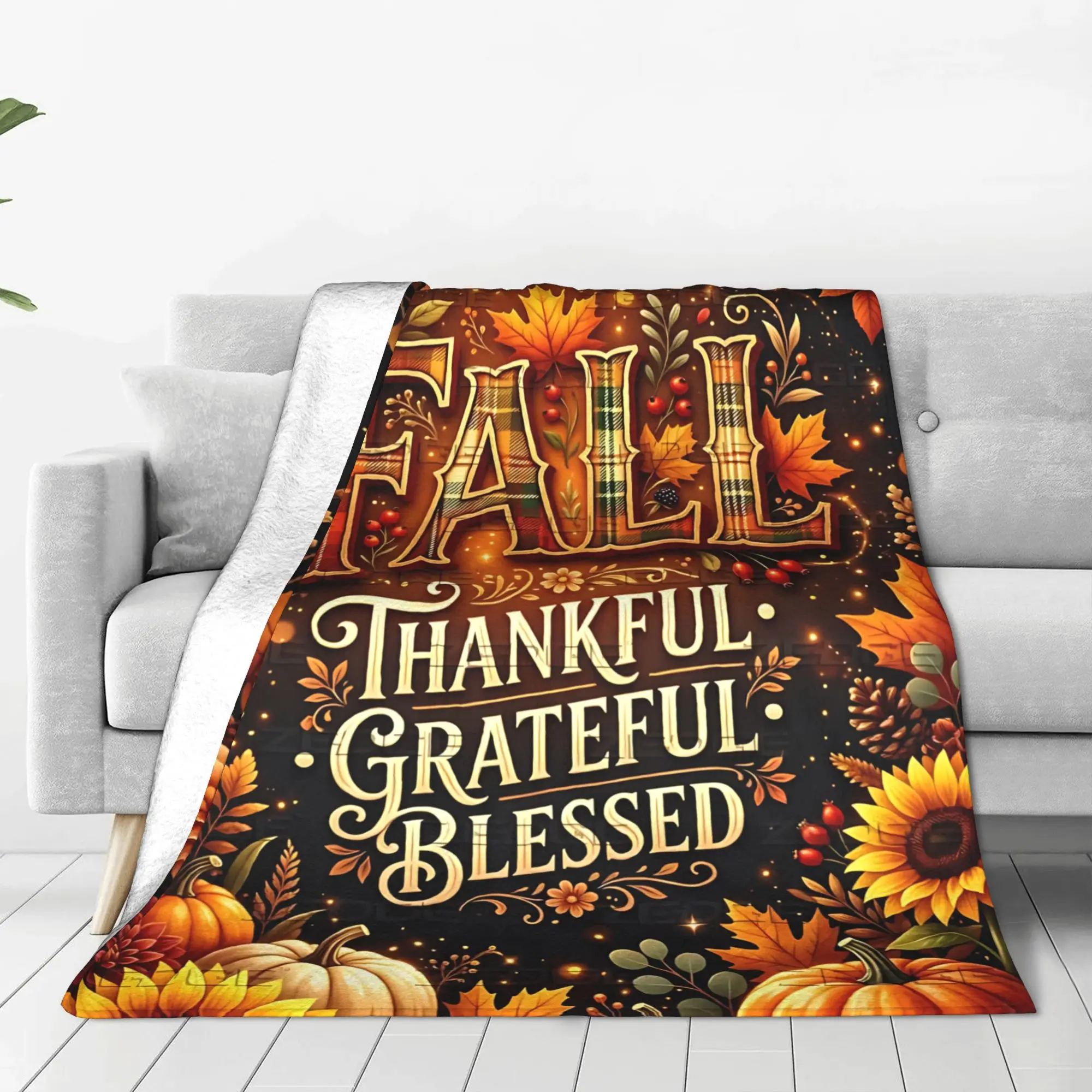 1PC Thankful Grateful Blessed  Winter Blankets for Adults Bedding Home Interior Sofa Knee Black Friday Deals