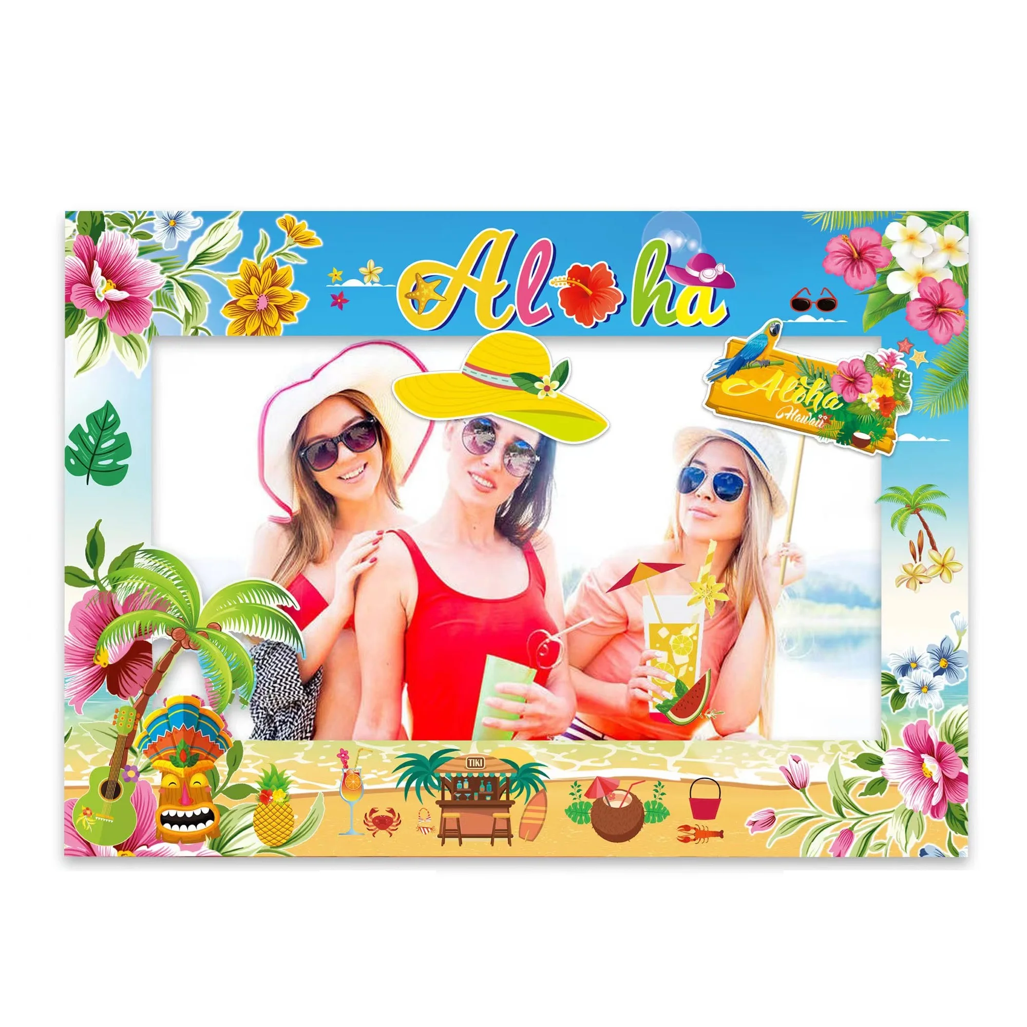 1PC Paper Frame ALOHA Hawaiian Photo Props Summer Beach Party Tropical Theme Photoshoot