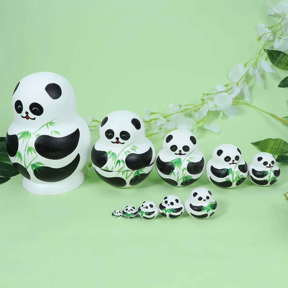 10 طبقات الكرتون الباندا الروسية التعشيش تخزين خشبي هدية الزخرفية الكرتون الباندا التعشيش اللعب اللعب الروسية