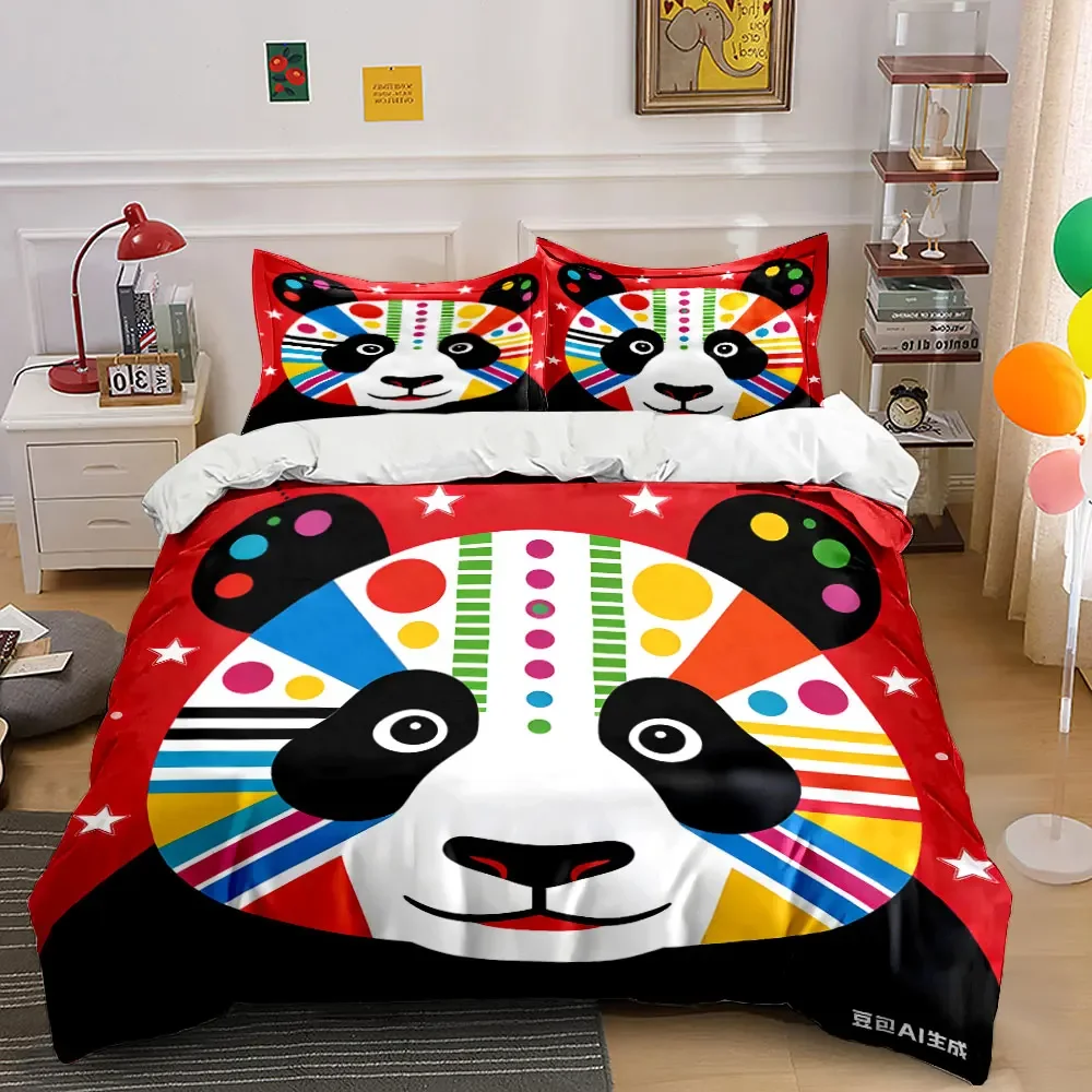 Colorful Panda Design Gift Set Multiple sizes kid's and adults' bedroom Exquisite 3PC bedding set, gift