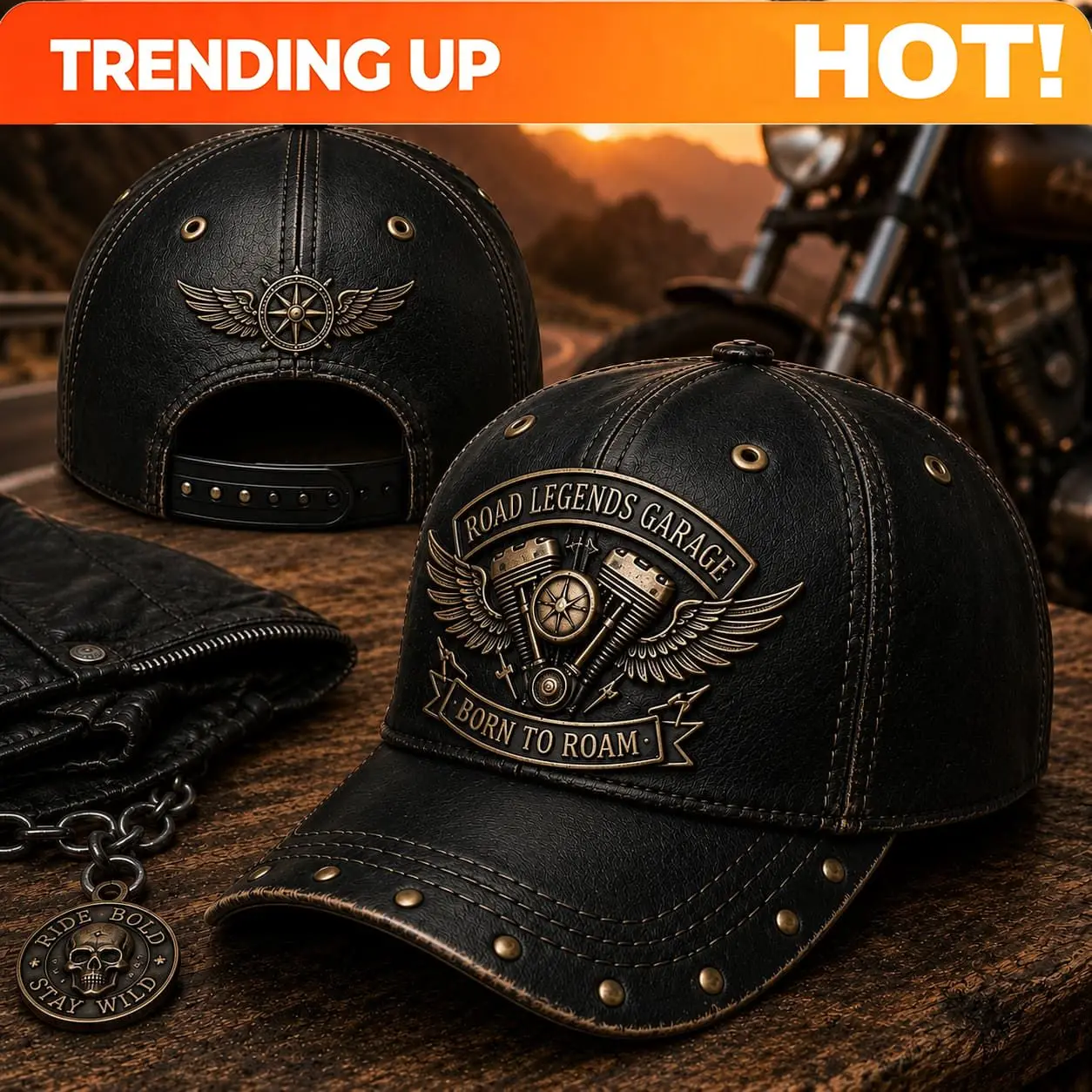 Personalisierbare schwarze Nieten-Baseballkappe im Biker-Stil, Vintage-Print-Sonnenhut, verstellbare Freizeit-Outdoorkappe für Herren, Streetwear-Stil D