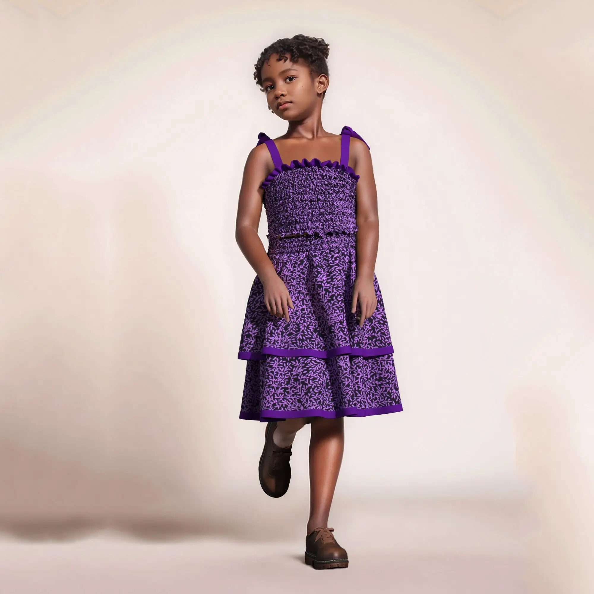 

Afrocentric Girls 2 Piece Set Tribal Print Elastic Strap with Layered Skirt Party Dress Casual Play Outfit for Black Children