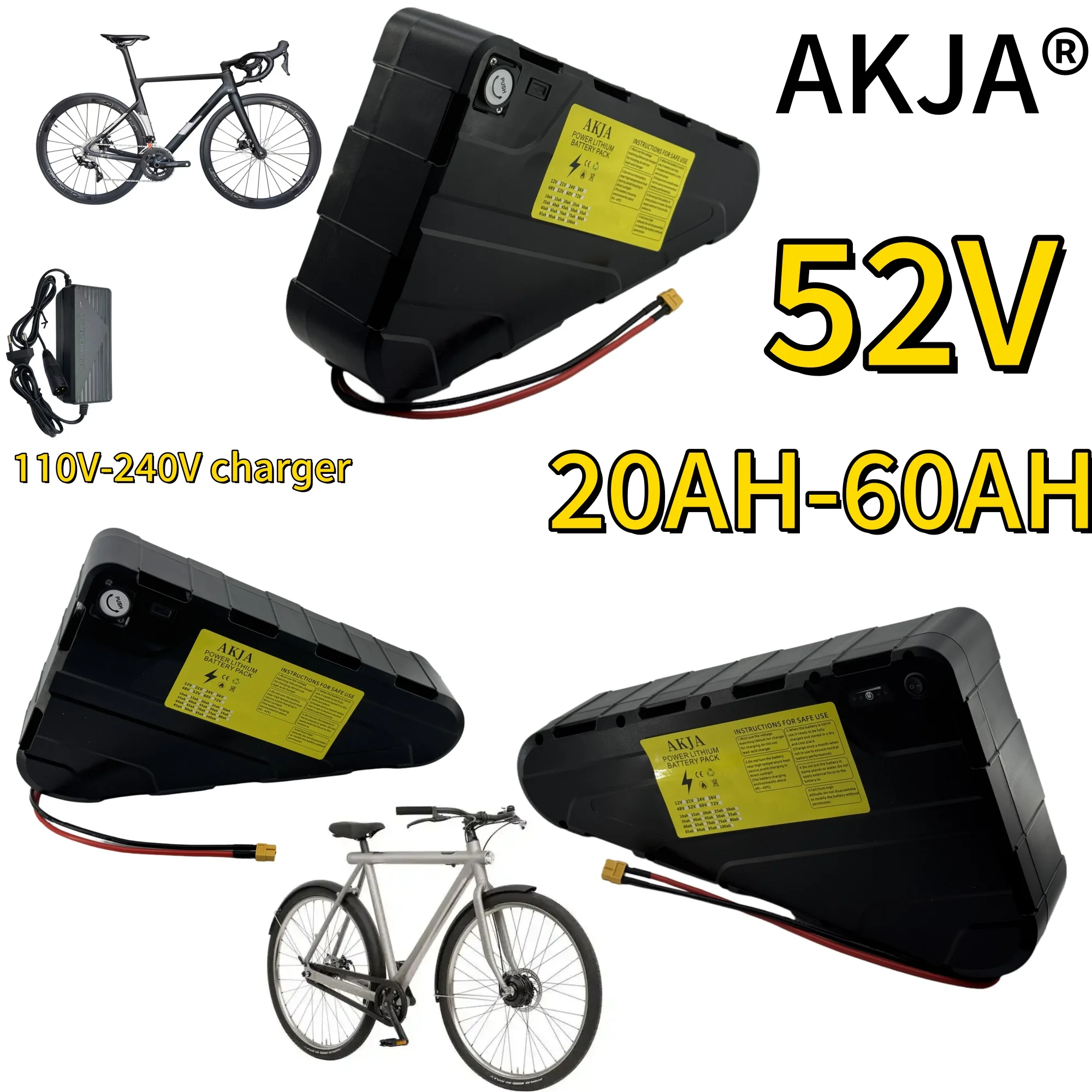 

Air fast transportation 52V60AH High Capacity Waterproof Hard Case Strong power battery pack 350W500W750W1000W triangle battery