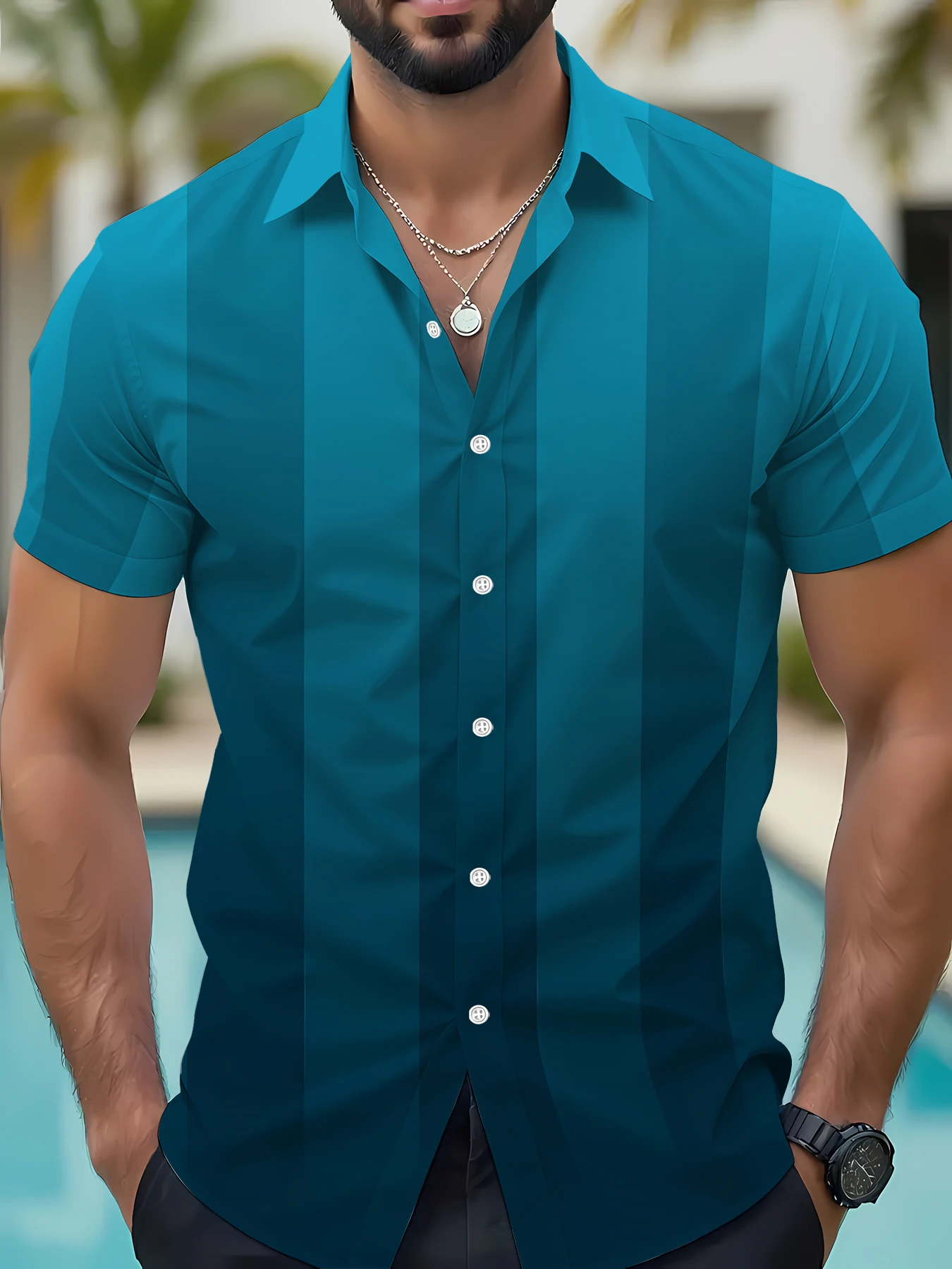 2026 Summer New Style Men's Short-Sleeved Shirt - 3D Gradient Printing for Street Casual Fashion Comfortable Soft Breathable