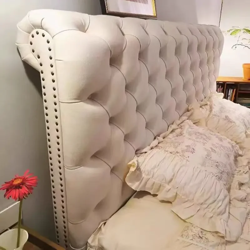 French retro master bedroom upholstered headboard American pull-button bedside backrest cream style high backrest bedside single