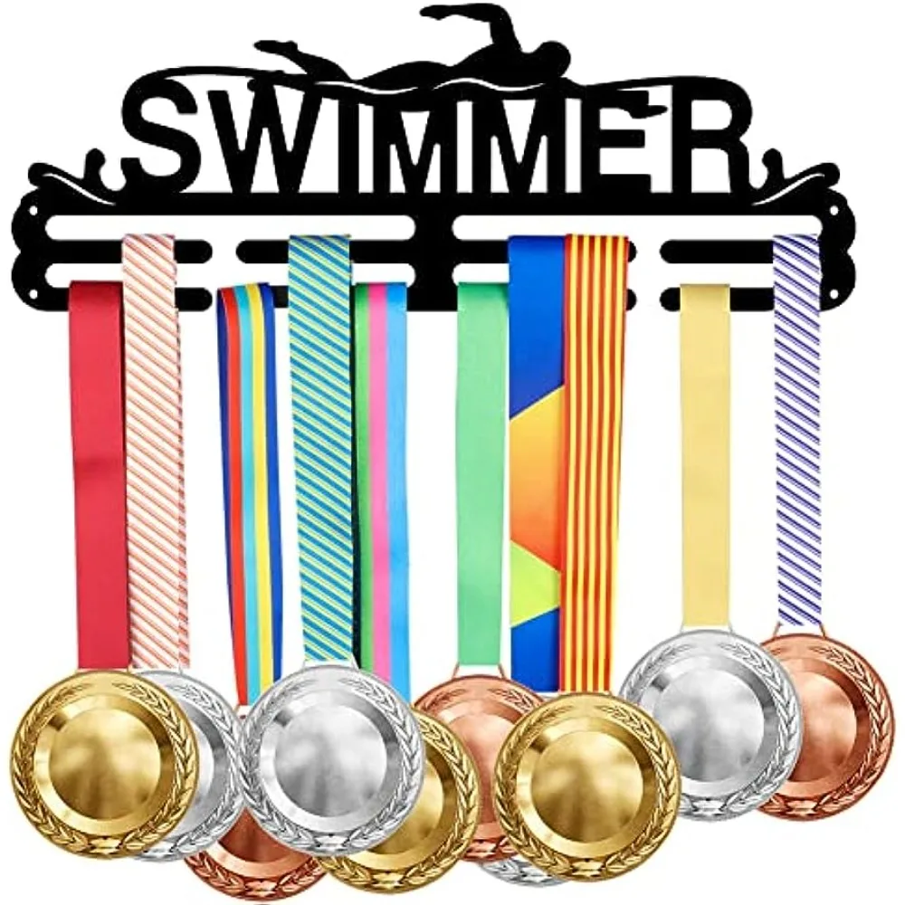 

Swimming Medal Hanger Display Swimmer Medals Display Rack for 40+ Medals Wall Mount Ribbon Display Holder Rack Hanger Decor Iron