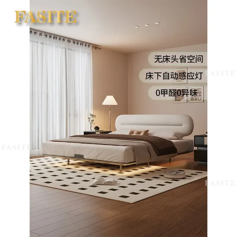 For Small Apartment Retro French Style Bed Eco Friendly Steel Frame Ultra Thin Backrest Antique Leather Double Bed for