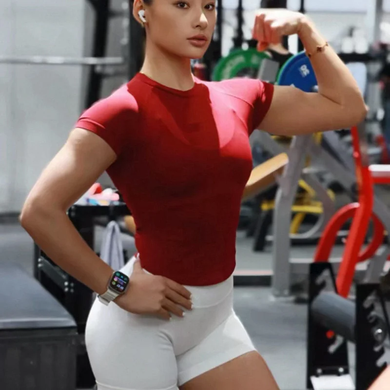 

D L0G0 T-shirt Weightlifting Fitness Workout Yoga Clothing Short-Sleeved Running Quick-Drying Breathable Elastic Fitness Top