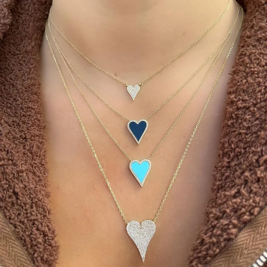 

New 925 Sterling Silver Micro Pave Cz Heart Necklace Shiny Cubic Zirconia Valentines Gift for Women Elegance Romantic Jewelry