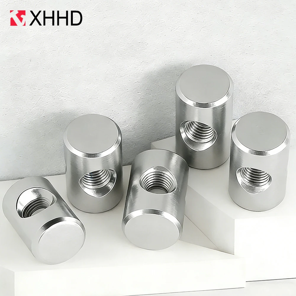 304 Hammer Cross Hole Nut M4 M5 M6 Stainless Steel Barrel Nut Cylindrical Pin Dowel Wood Furniture Embedded Locking Long Nut