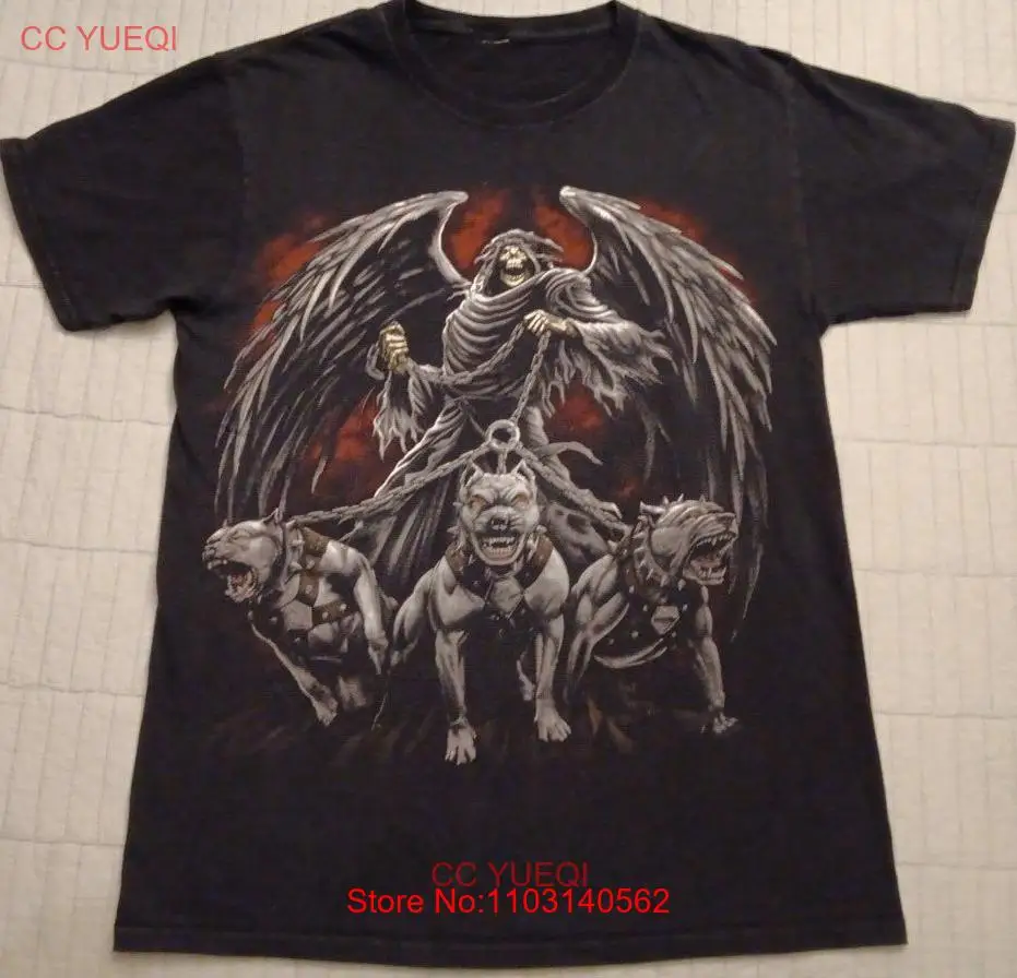 Vtg Small Grim Reaper Walking Hellhounds Graphic T Shirt