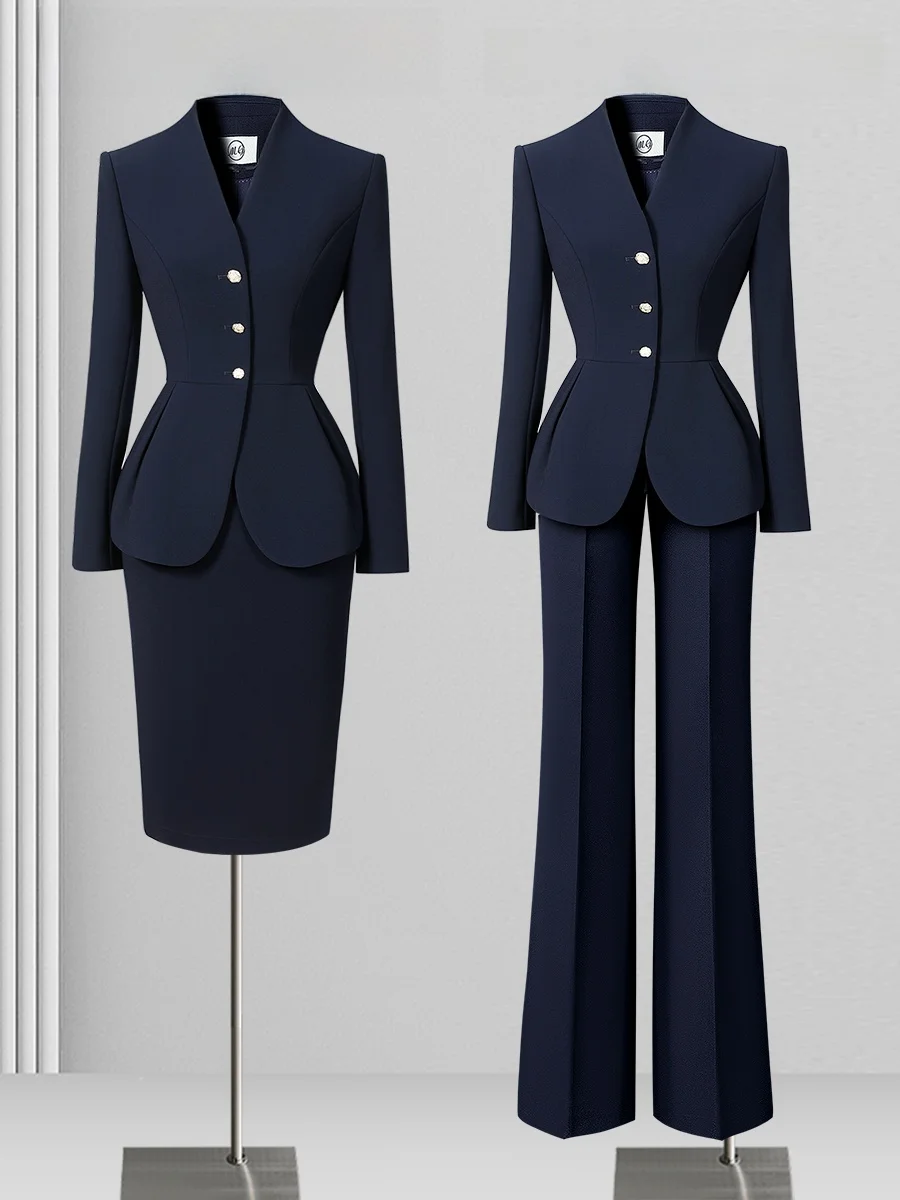 Professional Women's Suiting Set Autumn Elegant Sales Office Jewelry Store Counter Staff Work Uniform Long Sleeve Polyester S...