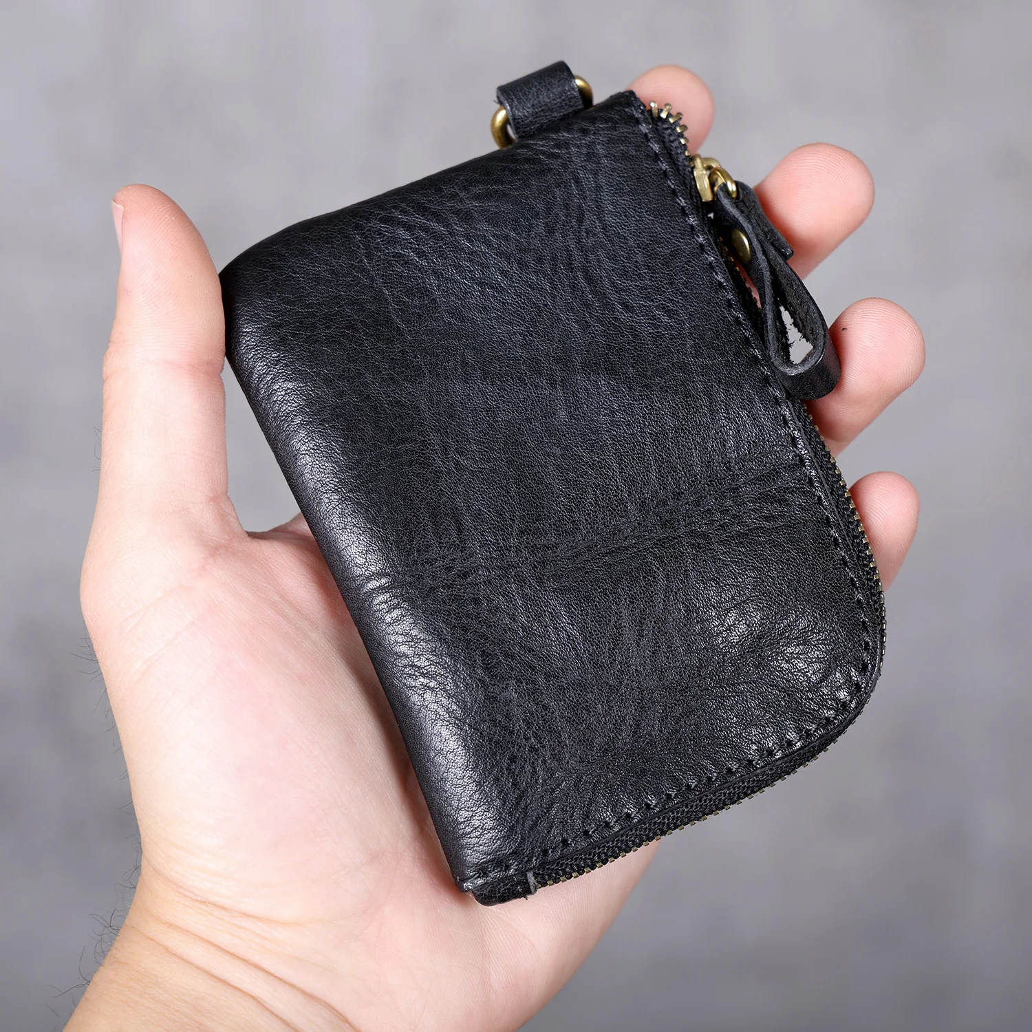 S.WORKER Mini-Kartenetui aus echtem Vollnarbenleder, handgefertigt, Retro, kleine Münztasche, tragbare Tasche – Detail 11