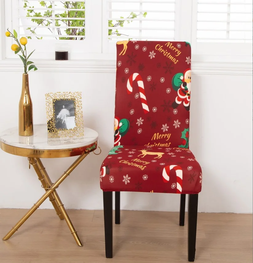 Christmas Dining Chair Cover Polyester Spandex Soft Stretch Christmas Chair Cover Christmas Dining Chair Seat Covers