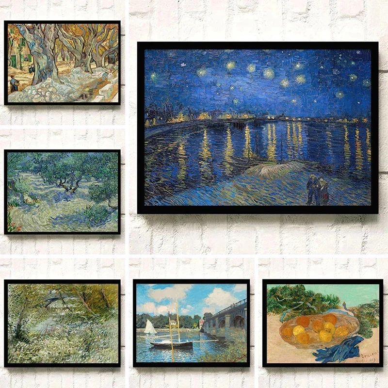 Van Gogh and Monet Masterpiece Poster Parliament Large Plane Trees Auvers Vineyards Canvas Painting Wall Art Picture Home Decor