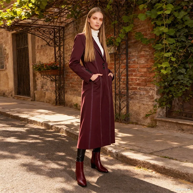 

2025 Autumn New Fashion Contrast Color Line Decoration Lapel Long Suit Collar Trench Coat for Women Тренч Женский