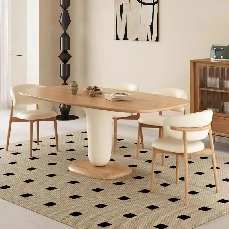 Nordic Cream Style Wood Color Solid Wood Dining Table Fresh Simple Rectangular Shape Can Seat 8 People Room Mesa Home Furniture