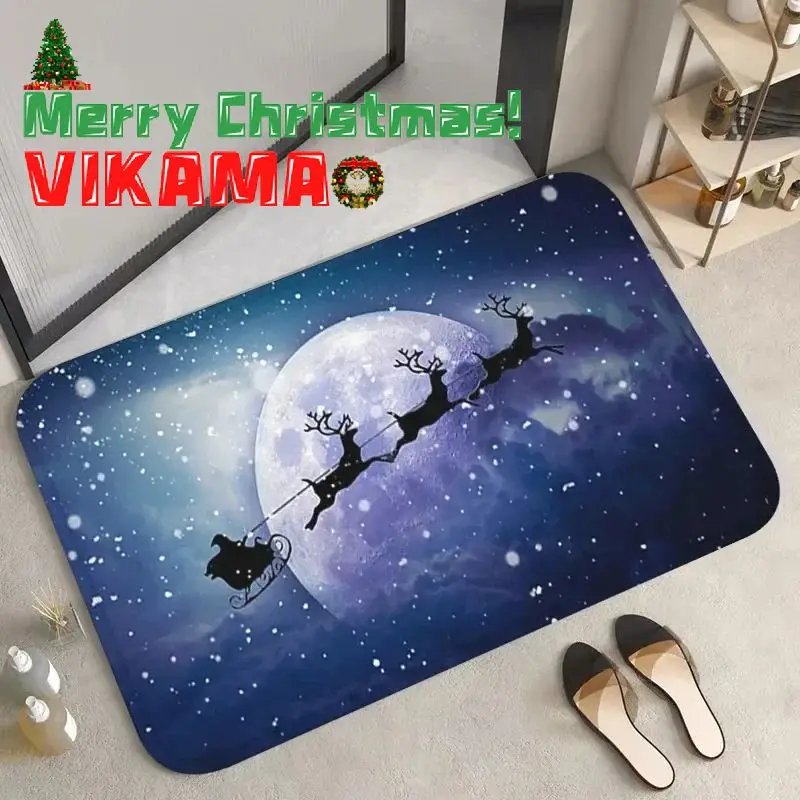 VIKAMA Red Nose Rudolph Christmas Reindeer Diatomaceous Earth Carpet Christmas Entrance Bathroom Decorative Floor Mats Anti-slip