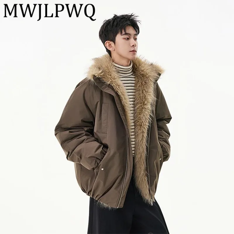 

MWJLPWQ Modish 2025 Winter New American Style Cotton Jacket Male High Street Fur Collar Long Sleeve Casual Loose Tops 21573