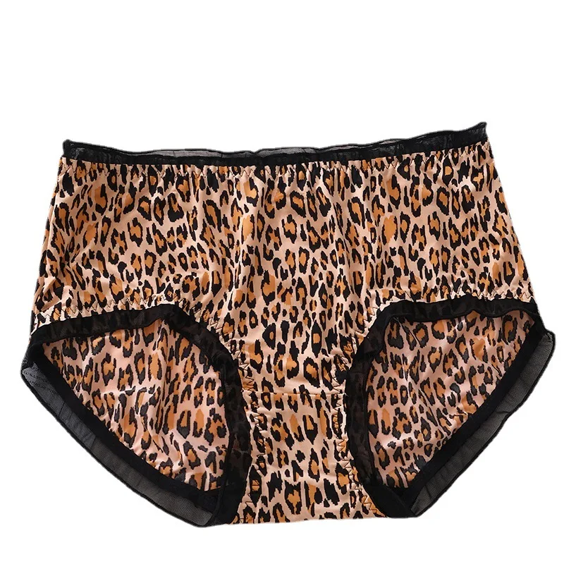 SP & CITY-Leopardo Impressão Leite Seda Roupa Interior Sexy para Mulheres, Virilha de Algodão Elástico Alto, Cuecas Grandes Ruffle, Cuecas Finas Sem Costura