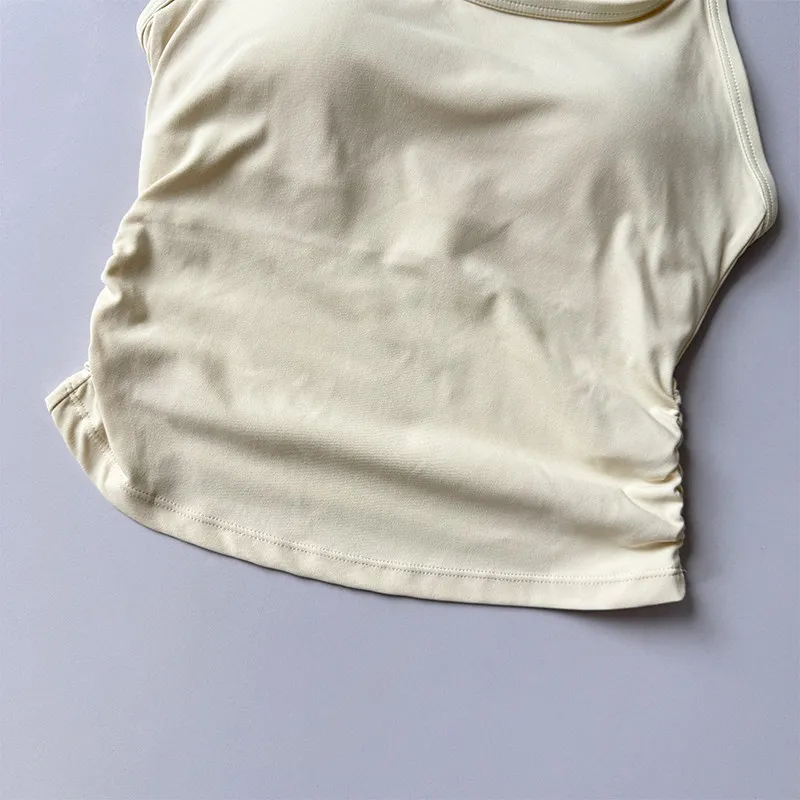 2-teiliges Nude High-Waisted Butt-Lifting Yoga-Set: Fitness-Cropped-Leggings, Sport-BH, stoßfestes Trainings-Oberteil und -Unterteil. – Detail 24