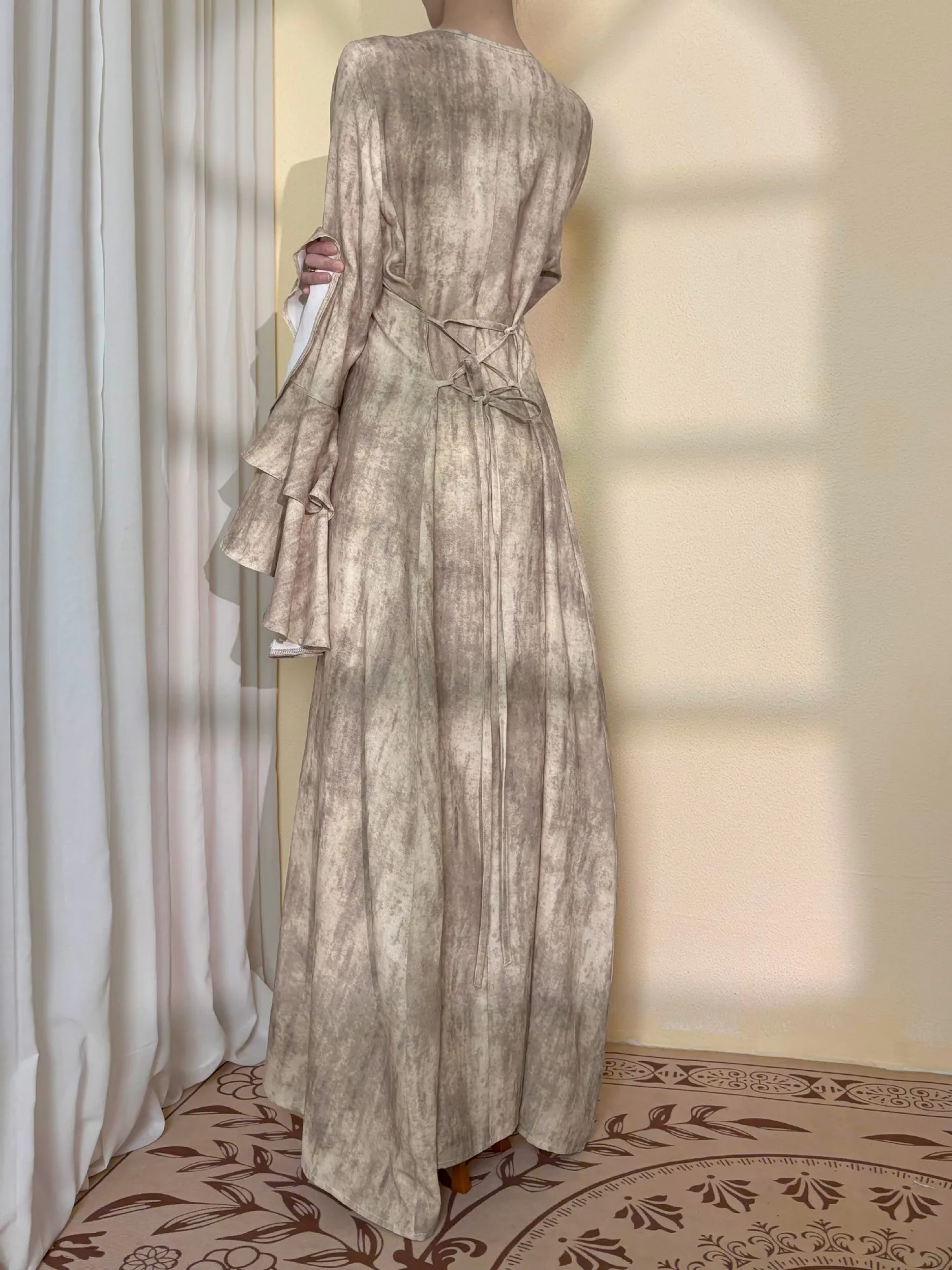 

Элегантное женское мусульманское платье с расклешенными рукавами в Дубае, Ид Джеллаба, бандажный кафтан Femme Musulmane Vestidis, арабский халат, кафтан, платье