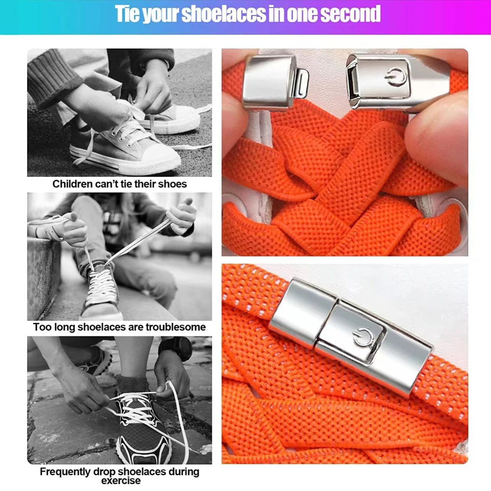 No Tie Elastic Laces for Sneakers Kids Adult Press Lock Shoelaces Without Ties 8MM Widened Flat Laces Without Tying for Shoes