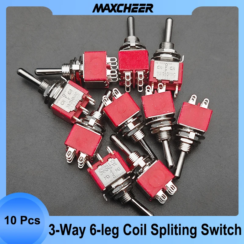 10Pcs SH/Salecom 3-Way 6 leg On/off/On Mini Switch Guitar Humbucker Coil Splitting Switch T80-T Red