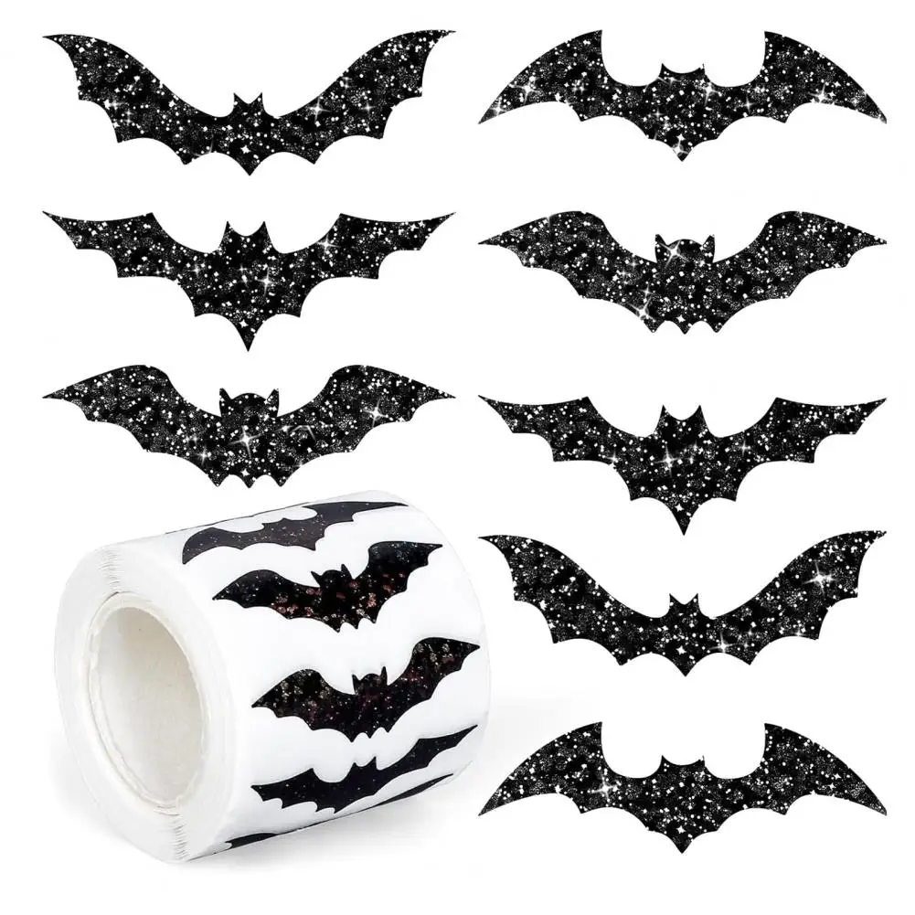 Waterproof Halloween Stickers 500 Count Bat Sticker Rolls Sparkly Halloween Bat Sticker Rolls Pink Black for Coloring for Party