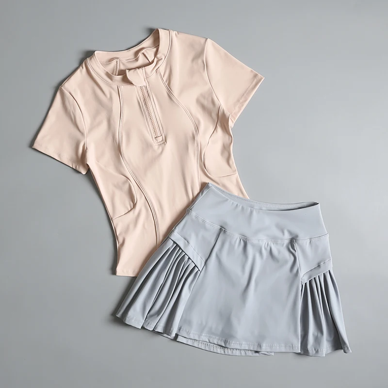 Traje deportivo para correr para mujer, novedad de verano 2025, tenis de alta gama, top de yoga con media cremallera, traje de fitness para bádminton