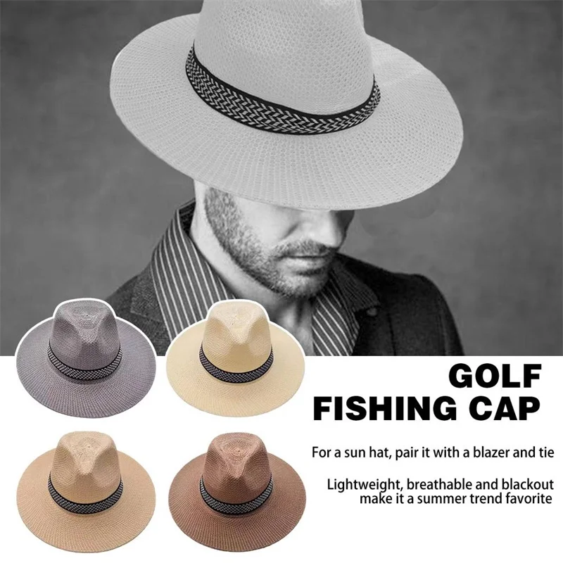 Summer Sun Hats Mens Ladies Foldable Straw Panama Sunscreen Sunshade Farmer Floppy Straw Hat Outdoor Beach Fishing Bucket Caps