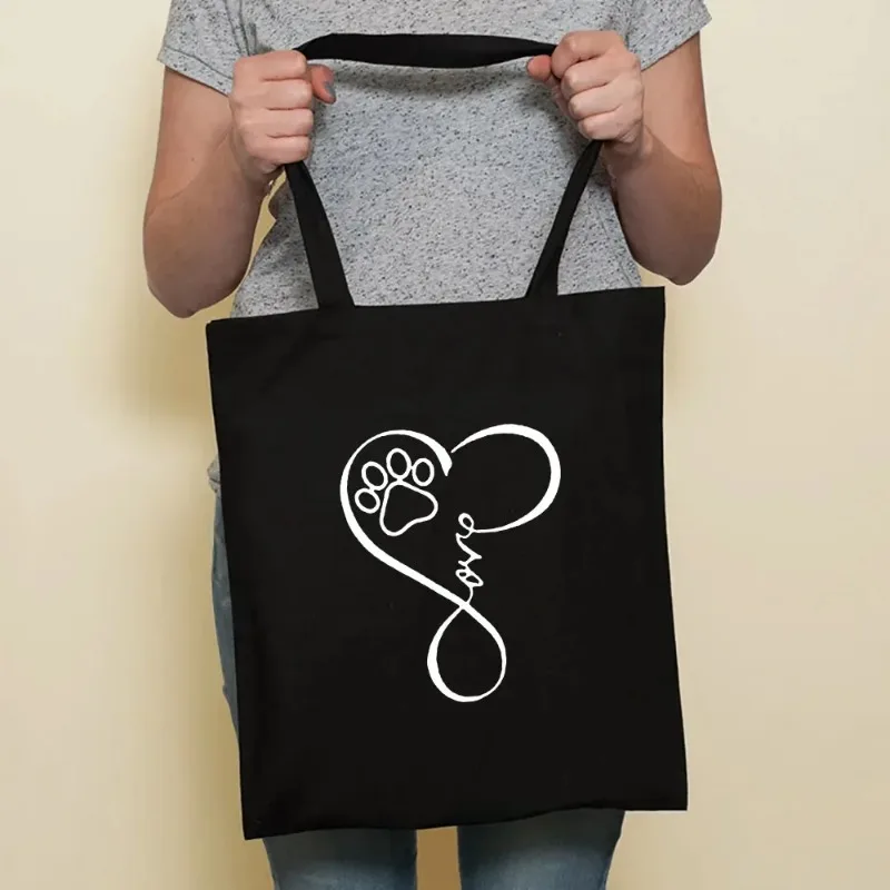 

Cute Dog Harajuku Fashion Shopping Black Bags Canvas Tote Bag Bulldog Mom Dachshund Reusable Cloth Bag Handbag Shoulder Bags