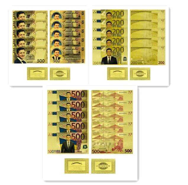 

10pcs/sets Ukrainian President Zelensky Gold Foil Banknotes Original Craftsmanship Holiday Gift Worth To Collection
