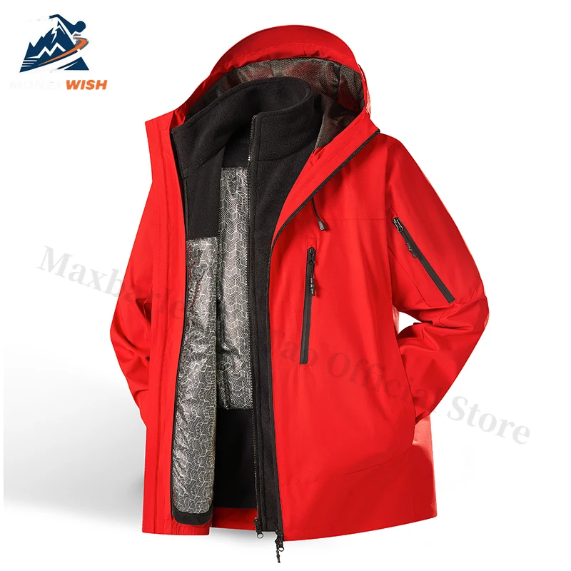 

MONEYWISH Couple Charge Jacket 2025 New Three in One Windproof Waterproof Wear Resistant Hooded Coat Outdoor Camping Hiking Coat