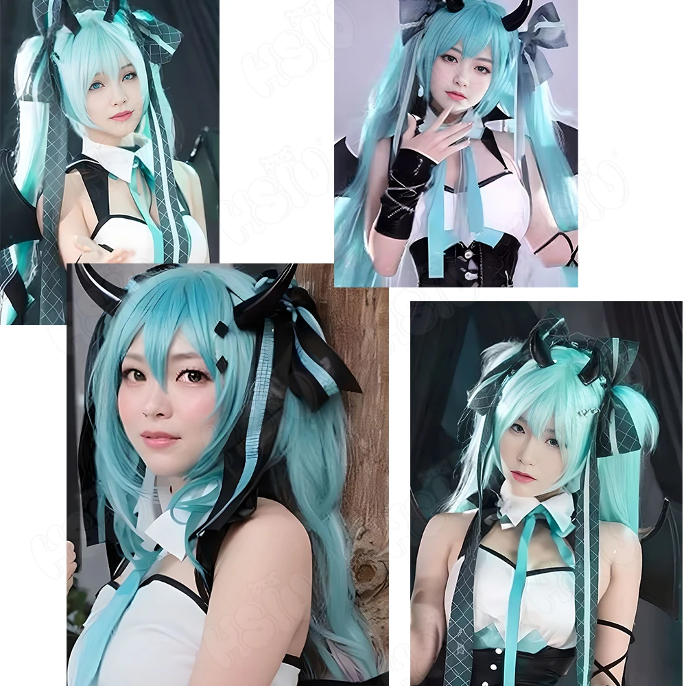 Procyon Lotor Cosplay Wig Little Devil Cosplay Wig HSIU 90CM Light mint green mixed dark red long hair Synthetic Wig+Wig cap