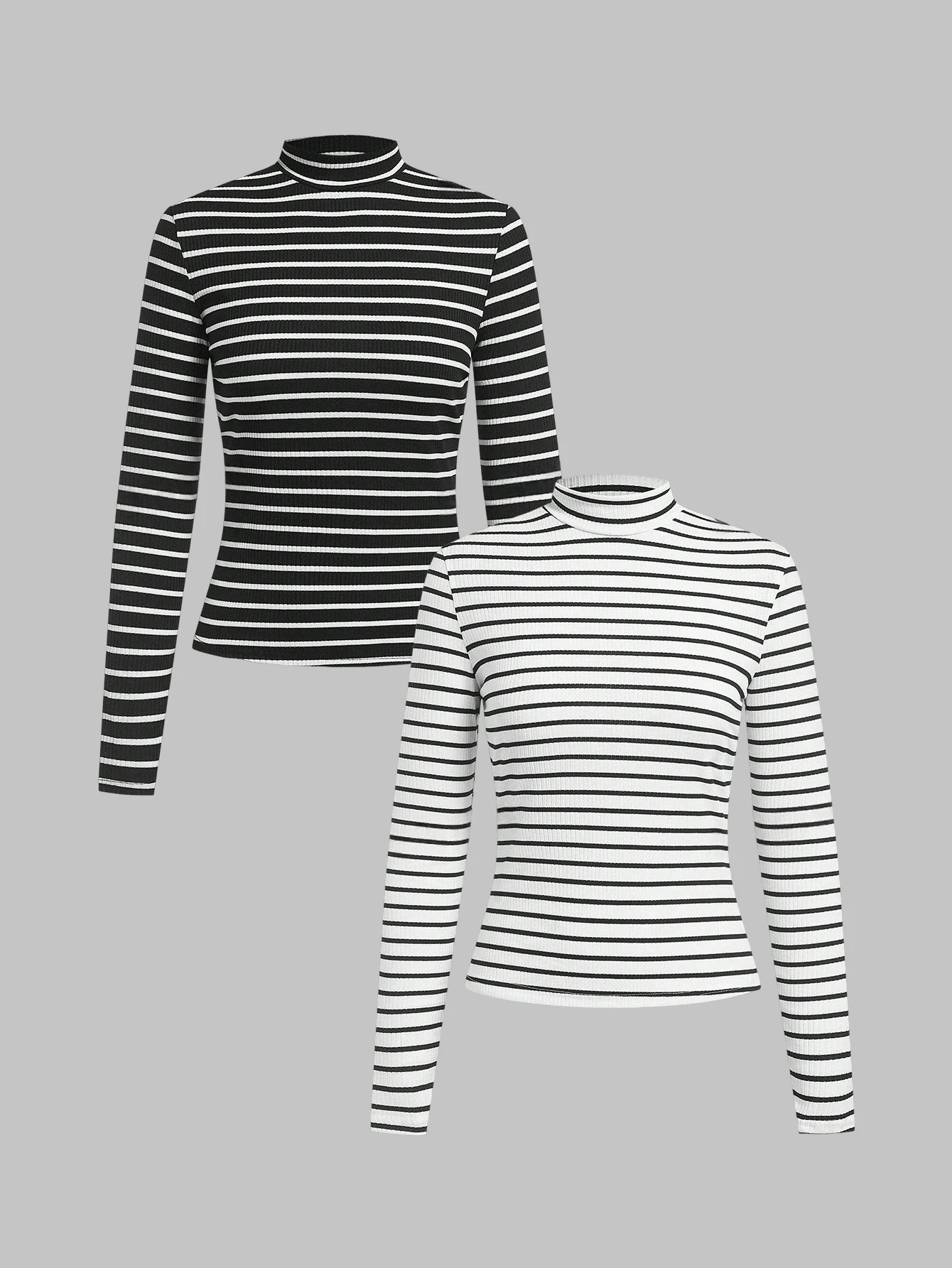 Two-piece simple and versatile women's high-neck fitted base layer t-shirts with long sleeves