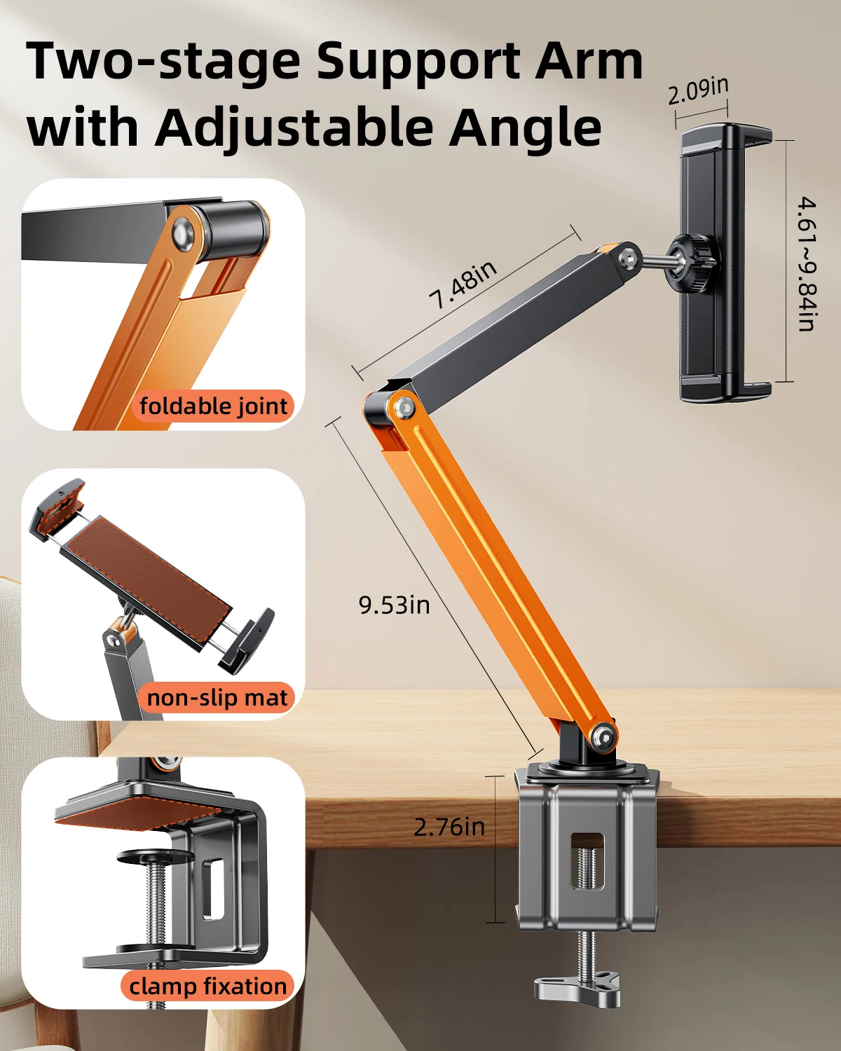 Oatsbasf 금속 태블릿 스탠드 홀더 클립 책상 침대 옆 360 °   4.7-13.5인치용 회전식 휴대폰 홀더 iPad용 안정적인 클램프 마운트