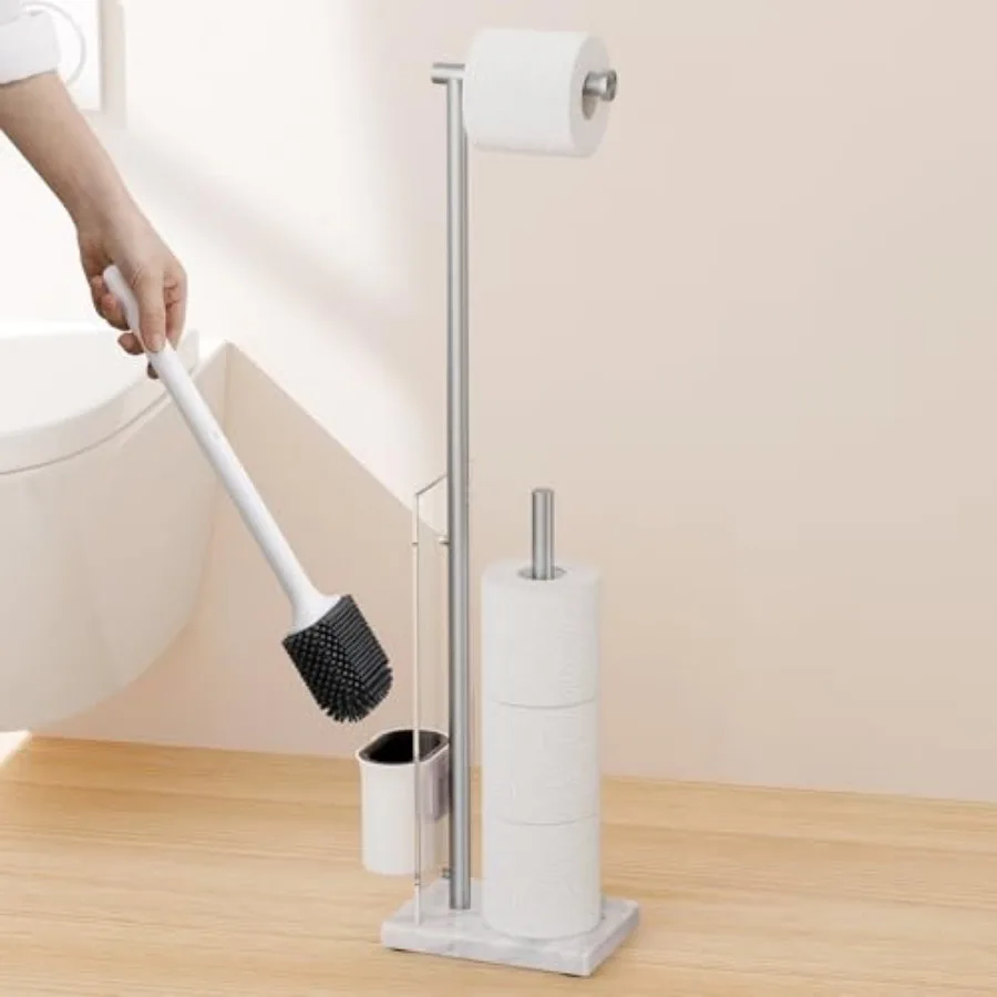 

Freestanding Toilet Paper Holder with Storage, Toilet Brush Roll Holder Stand with Natural Base with Toilet Brush Detachable fo