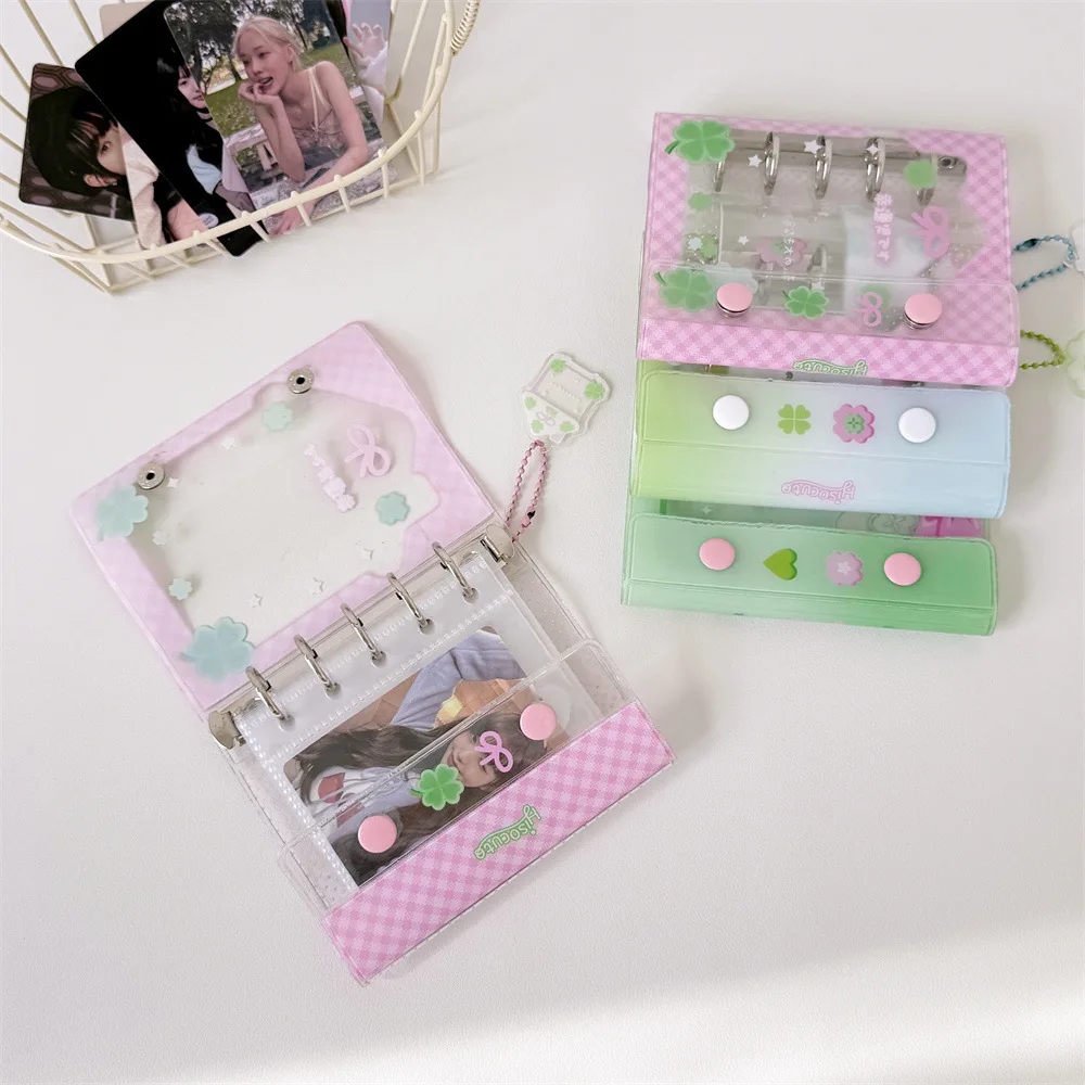 Luckly Clover Mini Photo Album With 10pcs Sleeves 1pc Pendant Protable Kpop Idol Photocard Holder Stationery