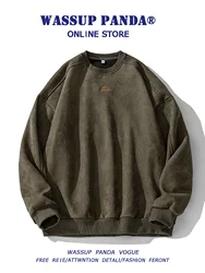 Wassup Panda Trendy Brand round Ne Embroidered Suede Long Sve Loose Fit Hoodie for Men Autumn Winter American Sle Casu...