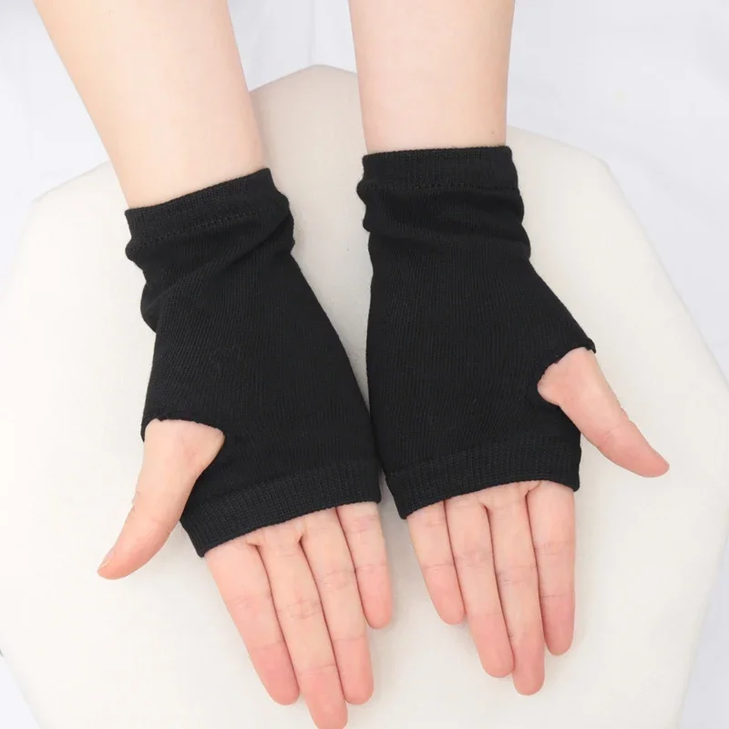 Kurze fingerlose Handschuhe Unisex Baumwolle Schwarz Punk Handschuh Gestrickte Halbfinger Fäustling Hip-Hop Student Anime Handschuhe Cosplay Zubehör