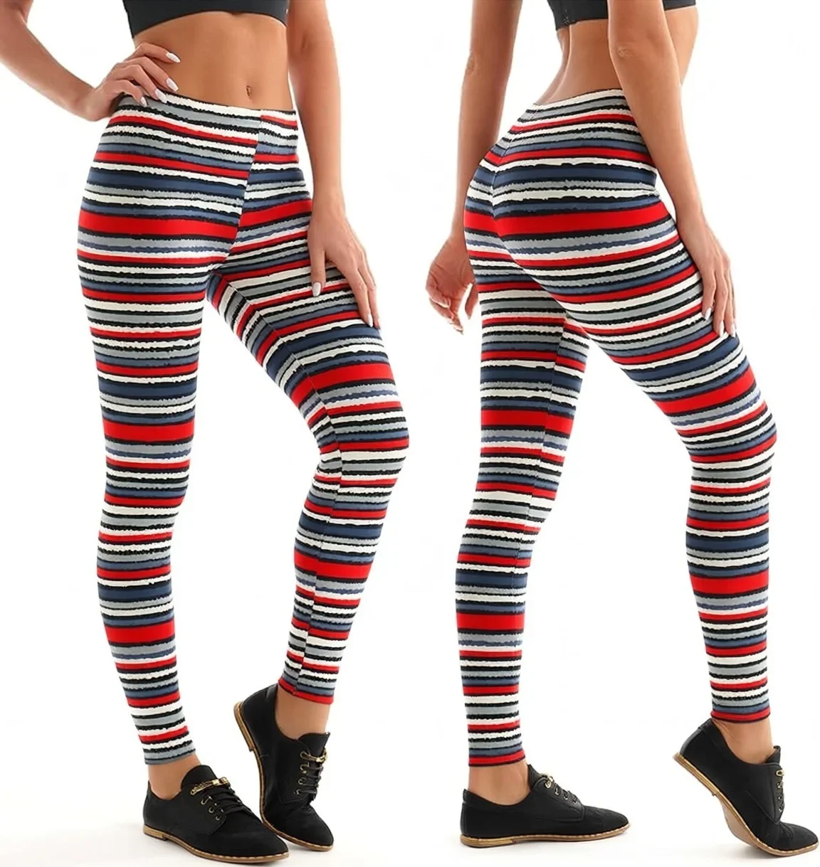 Damen Gestreifte Leggings Sport Gym Hohe Taille Enge Hosen Lässige Schlanke Bedruckte Fitness Yoga Po-Formende Mädchen-Leggings – Detail 2