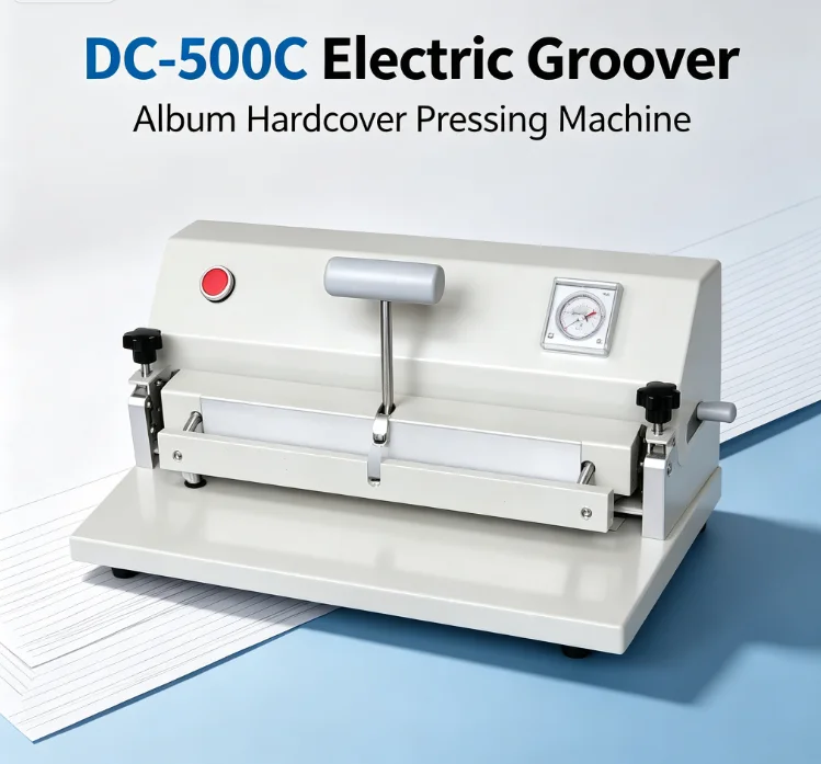 DC-500C Hardcover Creasing Machine Photo Album Book Binding Cover Making 220V Electric Paper Cardboard Groove Press Office Tool
