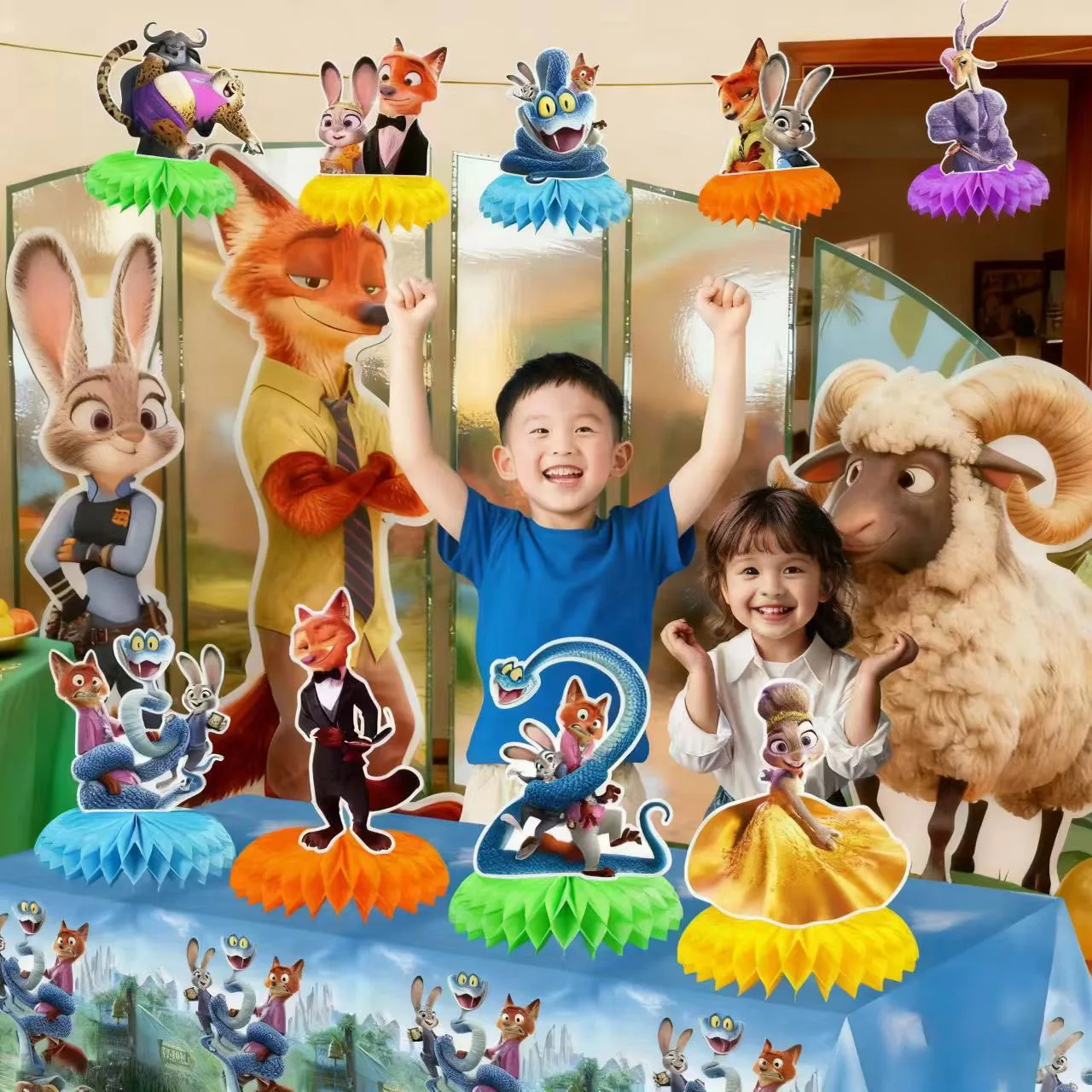 Cartoon Zootopia Judy Nick Theme Honeycomb DesktopDecor Kids Birthday Party Table Toppers Decor Baby Shower Gifts Supplie view 3