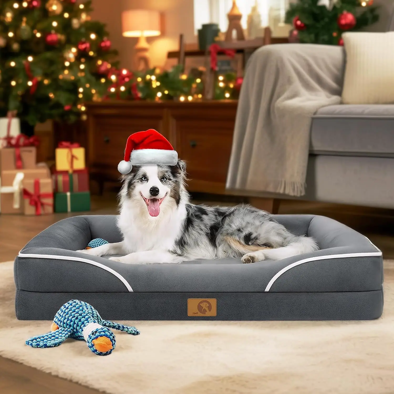 

Large Dog Bed 42x30 in Orthopedic XL Pet Sofa with Removable Washable Cover & Non-Slip Bottom - Dark Grey