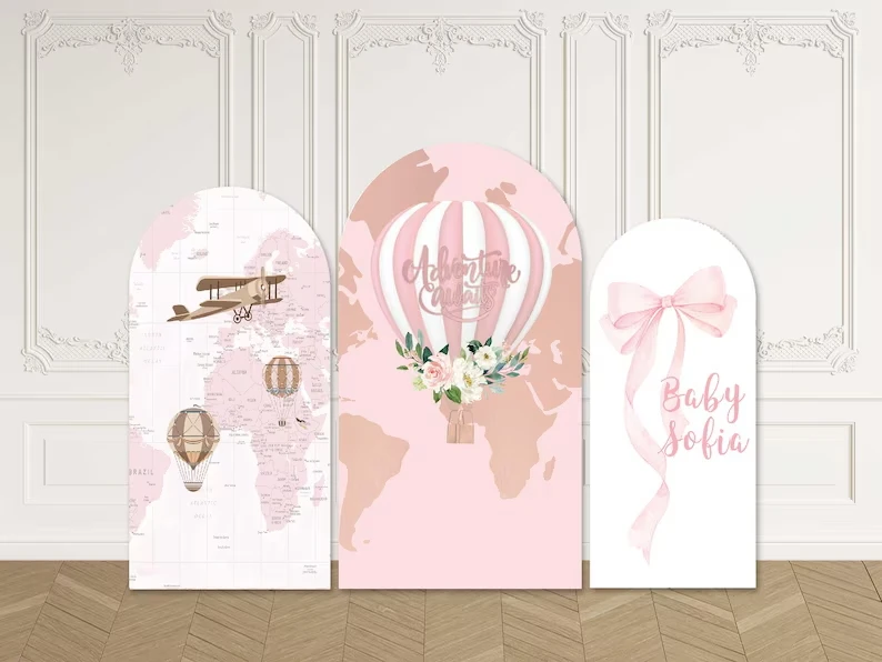 

LS 2-Sided Arch Cover Airplane Bow Hot Air Balloon Flowers Decor Backdrop Baby Shower Arch Wall Children Birthday Party Prom