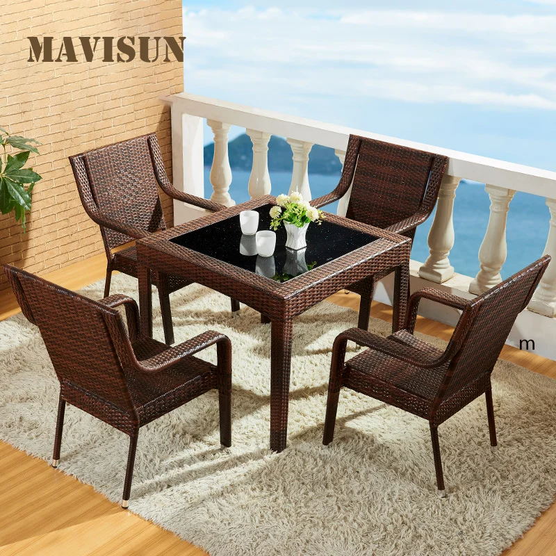 

2022 New Garden Square Table And Chair Combination Brown Rattan Seating Courtyard Double TubeTerrace Outdoor Leisure Chairs Set