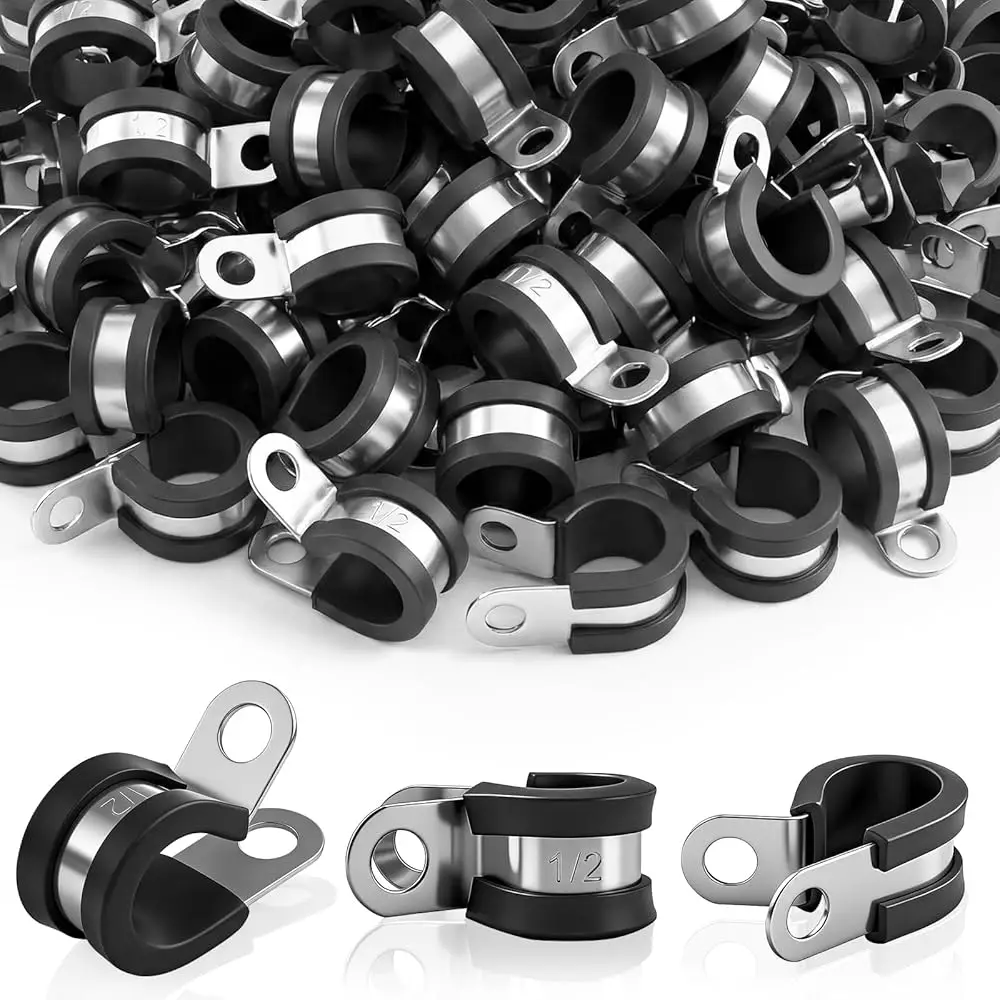 

50 шт. зажимов для кабеля из нержавеющей стали 1/2 дюйма с резиновой изоляцией, держатели для проводов и труб, крепежные клипсы для шлангов и труб