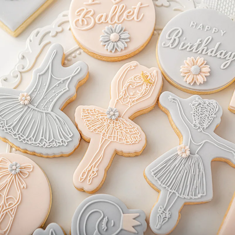 Ballet Girl Swan Cake Cookie Press Stamp Decoration Tool Acrylic Fondant Craft Cookie Cutter Biscuit Mold Bakeware Pastry