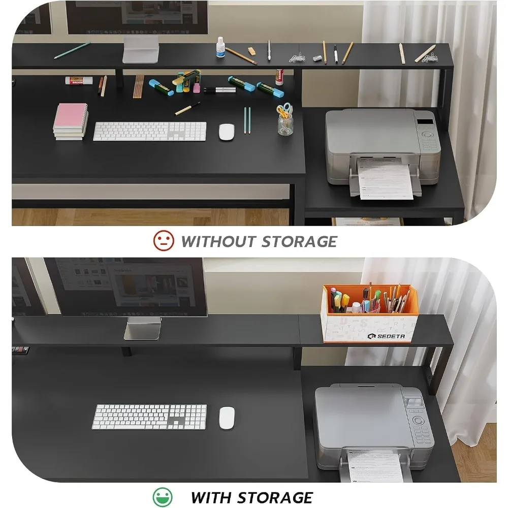 L Shaped Computer Desk with Led Lights 66" Home Office Desk with Power Outlet